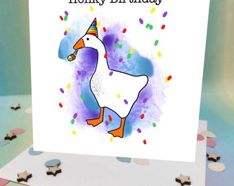 Honky birthday goose celebration card -  gaming gifts - happy birthday - gaming  - nerdy cards