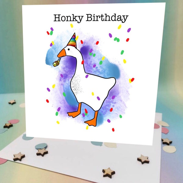 Honky birthday goose celebration card -  gaming gifts - happy birthday - gaming  - nerdy cards