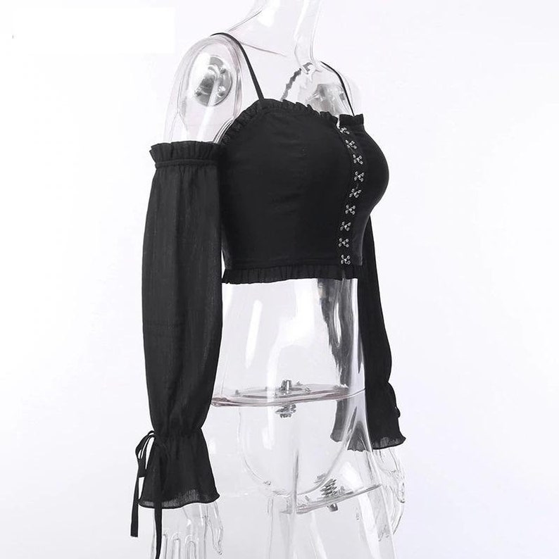 Crop Lace Sleeves Shirt Backless