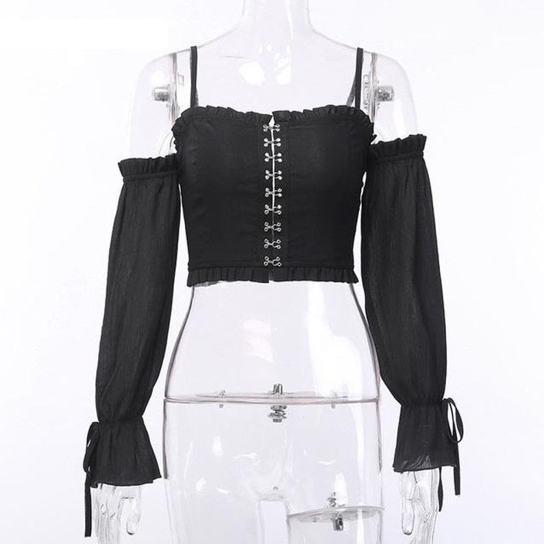 Crop Lace Sleeves Shirt Backless