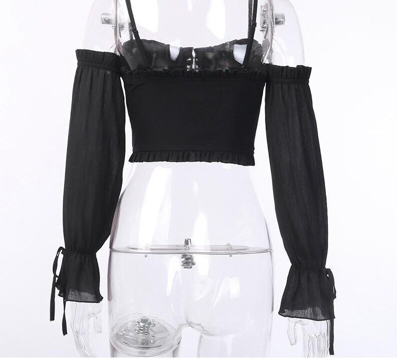 Crop Lace Sleeves Shirt Backless