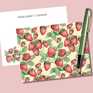 Strawberry Note Cards: Watercolor Strawberries Hand-Illustrated Personalized Spring Stationery. Cute Summer Thank You Card, Gardener Gift
