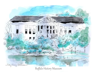 Buffalo NY Wall Art: Buffalo History Museum, Unique Art Print By Mary Kunz Goldman of 1901 Architecture. Optional Caption. Buffalo NY Gift!