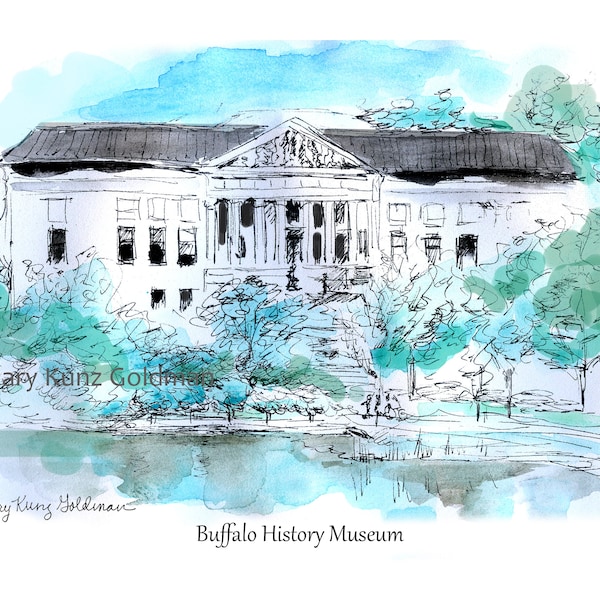 Buffalo NY Wall Art: Buffalo History Museum, Unique Art Print By Mary Kunz Goldman of 1901 Architecture. Optional Caption. Buffalo NY Gift!