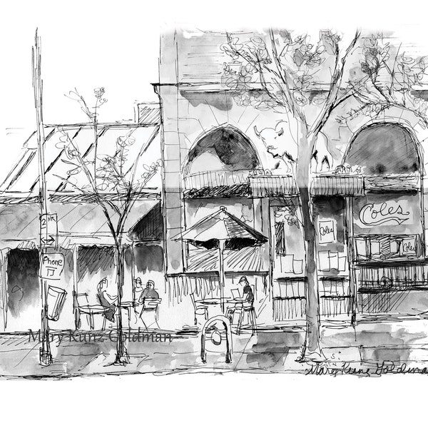 Cole's Restaurant Art Print, Hand-Drawn Ink Drawing of Famous Buffalo Bar by Mary Kunz Goldman. Unique Beer Gift Buffalo Gift For Him Or Her