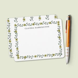 Personalized Note Cards: Hand-Illustrated Whimsical Wildflower Notecards, Girly Spring Thank You Notes, Cute Boho Floral Daisy Garden Cards