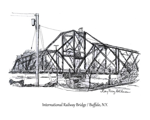 International Railway Bridge Wall Art Hand Drawn Ink Sketch Etsy