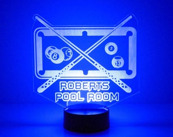 Pool Table Night Light, Personalized Free, LED Night Lamp, With Remote Control, Engraved Gift, 16 Color Change