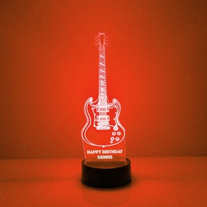 Guitar Night Light, Personalized Free, LED Night Lamp, With Remote Control, Engraved Gift, 16 Color Change