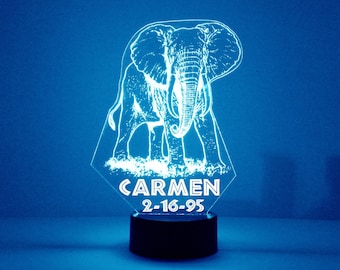 Elephant Night Light, Personalized Free, LED Night Lamp, With Remote Control, Engraved Gift, 16 Color Change, Elephant Lamp