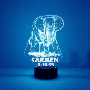 Elephant Night Light, Personalized Free, LED Night Lamp, With Remote Control, Engraved Gift, 16 Color Change, Elephant Lamp