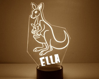 Kangaroo Night Light, Personalized Free, LED Night Lamp, With Remote Control, Engraved Gift, 16 Color Change,