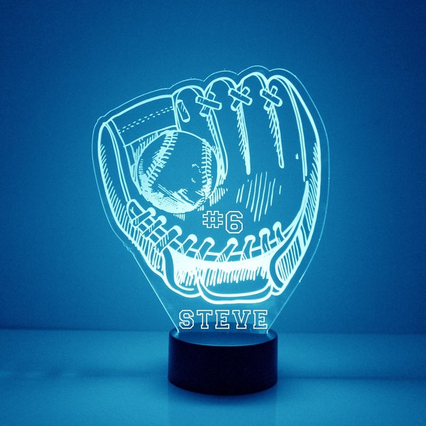 Baseball Glove Night Light, Personalized Free, LED Night Lamp, With Remote Control, Engraved Gift, 16 Color Change, Softball Glove