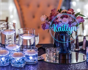 Custom Made LED Acrylic Light Up Centerpieces - Create Your Own Logo or Design - Sweet 16, Birthday, Bar/Bat Mitzvah, Weddings, Graduation