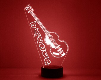 Bass Guitar Night Light, Personalized Free, LED Night Lamp, With Remote Control, Engraved Gift, 16 Color Change, Musician's Gift