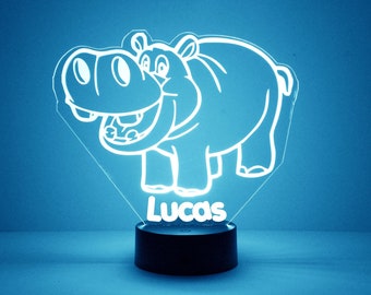 Hippo Night Light, Personalized Free, LED Night Lamp, With Remote Control, Engraved Gift, 16 Color Change, Hippopotamus Night Light