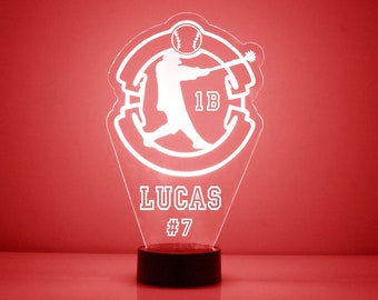 Baseball Player Night Light, Personalized Free, LED Lamp, With Remote Control, Engraved Gift, 16 Color Change, Little League, Team Gift