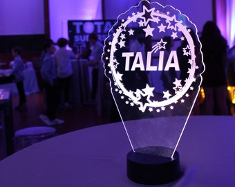 Custom Made LED Acrylic Light Up Centerpieces - Create Your Own Logo or Design - Sweet 16, Birthday, Bar/Bat Mitzvah, Weddings, Graduation