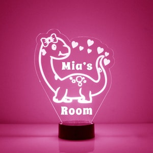 Baby Brontosaurus Dinosaur Night Light, Personalized Free, LED Night Lamp, With Remote Control, Engraved Gift, 16 Color Change, Light Up