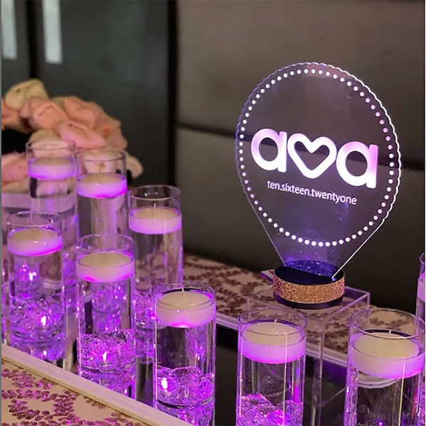 Custom Made LED Acrylic Light Up Centerpieces - Create Your Own Logo or Design - Sweet 16, Birthday, Bar/Bat Mitzvah, Weddings, Graduation