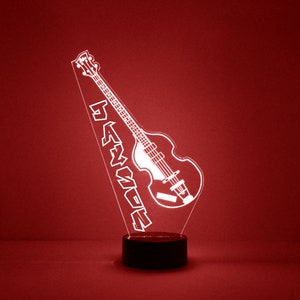 Bass Guitar Night Light, Personalized Free, LED Night Lamp, With Remote Control, Engraved Gift, 16 Color Change, Musician's Gift image 1
