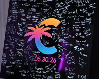 Bat Mitzvah Guest Book Sign in Board - Personalized Event Décor, Premium Laser Cut Acrylic Keepsake Sunset Beach Theme Party