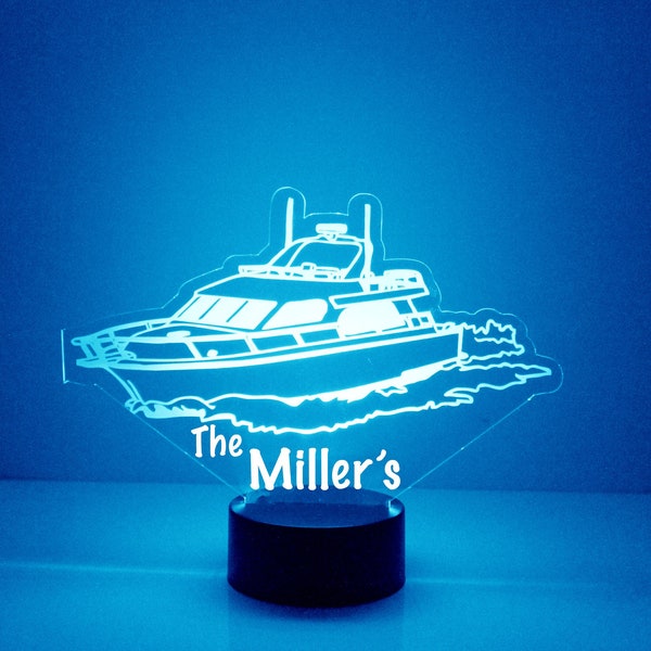 Boat Night Light, Personalized Free, LED Night Lamp, With Remote Control, Engraved Gift, 16 Color Change, Speed Boat Lamp