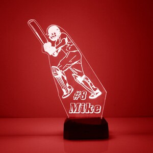 Cricket Player Night Light, Personalized Free, LED Night Lamp, With Remote Control, Engraved Gift, 16 Color Change, Engraved Cricket Gift