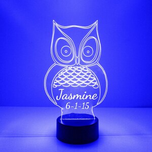 Owl Night Light, Personalized Free, LED Night Lamp, With Remote Control, Engraved Gift, 16 Color Change