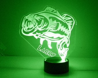Bass Fish Night Light, Personalized Free, LED Night Lamp, With Remote Control, Engraved Gift, 16 Color Change