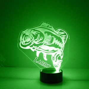 Bass Fish Night Light, Personalized Free, LED Night Lamp, With Remote Control, Engraved Gift, 16 Color Change