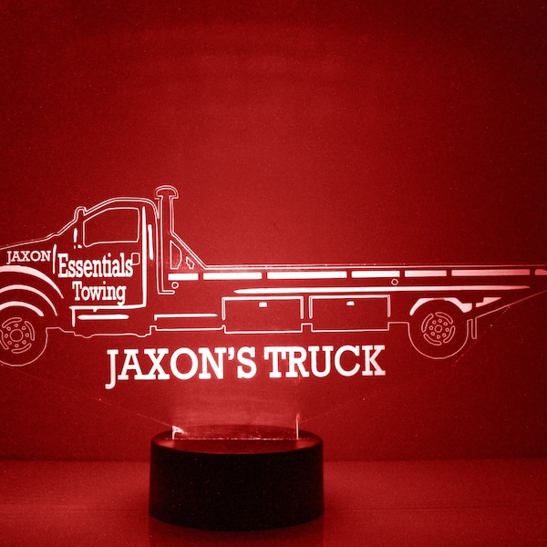 Flatbed Tow Truck Night Light, Personalized Free, LED Night Lamp, With Remote Control, Engraved Gift, 16 Color Change