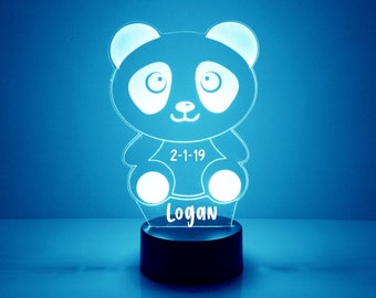 Panda Bear Night Light, Personalized Free, LED Night Lamp, With Remote Control, Engraved Gift, 16 Color Change