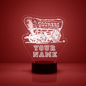 Oklahoma Sooners, Personalized Sports Fan Lamp, College Football, Free Engraving, Fan Gift,16 Color Remote Control, CLC Licensed,OU Fan Gift