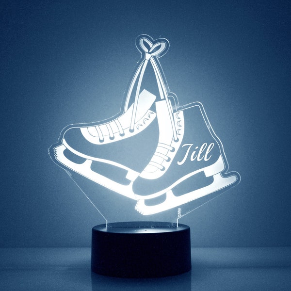 Nachtlampje schaatsen, gratis gepersonaliseerd, led-nachtlampje, met afstandsbediening, gegraveerd cadeau, 16 kleurveranderingen
