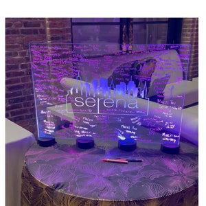 LED Neon Glow Bar/Bat Mitzvah Sign In Board, Laser Engraved for Superior Detail and Design, Add Your Logo or Theme, Bright Vivid LED Colors
