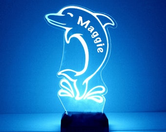 Dolphin Night Light, Personalized Free, LED Night Lamp, With Remote Control, Engraved Gift, 16 Color Change,