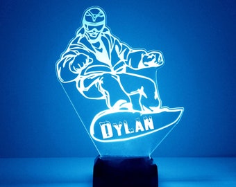 Snowboarder Night Light, Personalized Free, LED Night Lamp, With Remote Control, Engraved Gift, 16 Color Change
