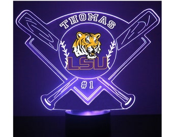 LSU Tigers, Personalized Sports Fan Lamp, College Baseball , Engraved, LSU Tigers Fan Gift, Officially Licensed Collegiate Product