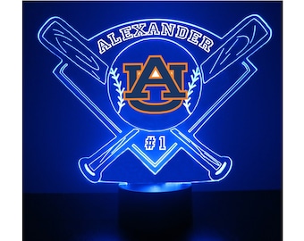 Lampada personalizzata per tifosi sportivi Auburn Tigers, baseball universitario, incisa, regalo per tifosi Auburn Tigers, prodotto universitario con licenza ufficiale