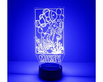 Fish Theme Night Light, Personalized Free, LED Night Lamp, With Remote Control, Engraved Gift, 16 Color Change