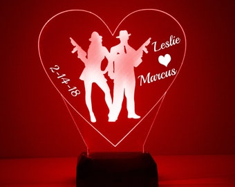 Bonnie & Clyde Love Heart, Personalized Free, LED Night Lamp, With Remote Control, Engraved Gift, 16 Color Change, Valentine's Day Gift