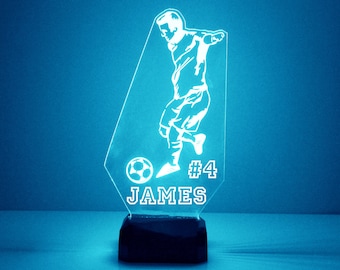 Soccer Player Night Light, Personalized Free, LED Night Lamp, With Remote Control, Engraved Gift, 16 Color Change,