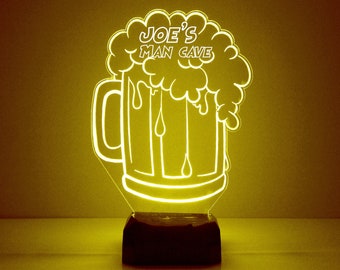 Beer Mug Night Light, Personalized Free, LED Night Lamp, With Remote Control, Engraved Gift, 16 Color Change