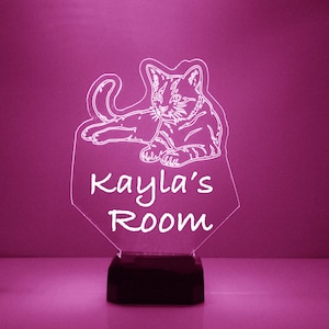 Cat Night Light, Personalized Free, LED Night Lamp, With Remote Control, Engraved Gift, 16 Color Change,