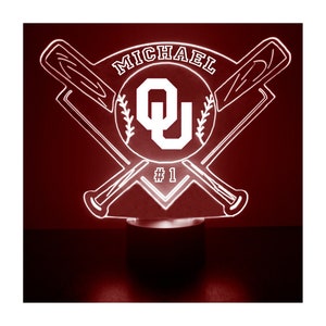 Oklahoma Sooners, Personalized Sports Fan Lamp, College Baseball, Free Engraving, Fan Gift,16 Color Remote Control, CLC Licensed,OU Fan Gift