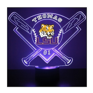 LSU Tigers, Personalized Sports Fan Lamp, College Baseball , Free Engraving, LSU Tigers Fan Gift, 16 Color Remote Control, CLC Licensed