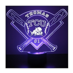 TCU Horned Frogs, Personalized Sports Fan Lamp, College Baseball , Free Engraving, TCU Fan Gift,16 Color Remote Control, CLC Licensed