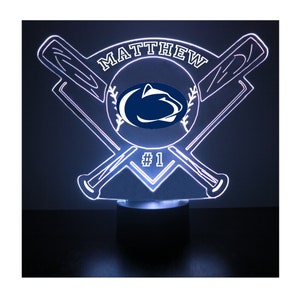 Penn State Nittany Lions, Personalized Sports Fan Lamp, College Baseball, Free Engraving, Fan Gift,16 Color Remote Control, CLC Licensed
