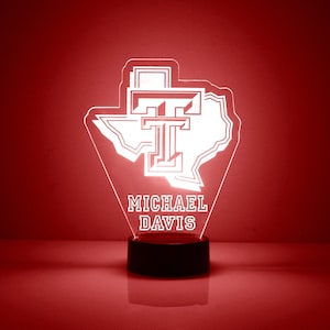 Texas Tech Red Raiders, Personalized Sports Fan Lamp, School Logo, Engraved, TX Tech Fan Gift, OFFICIALLY LICENSED Collegiate Product
